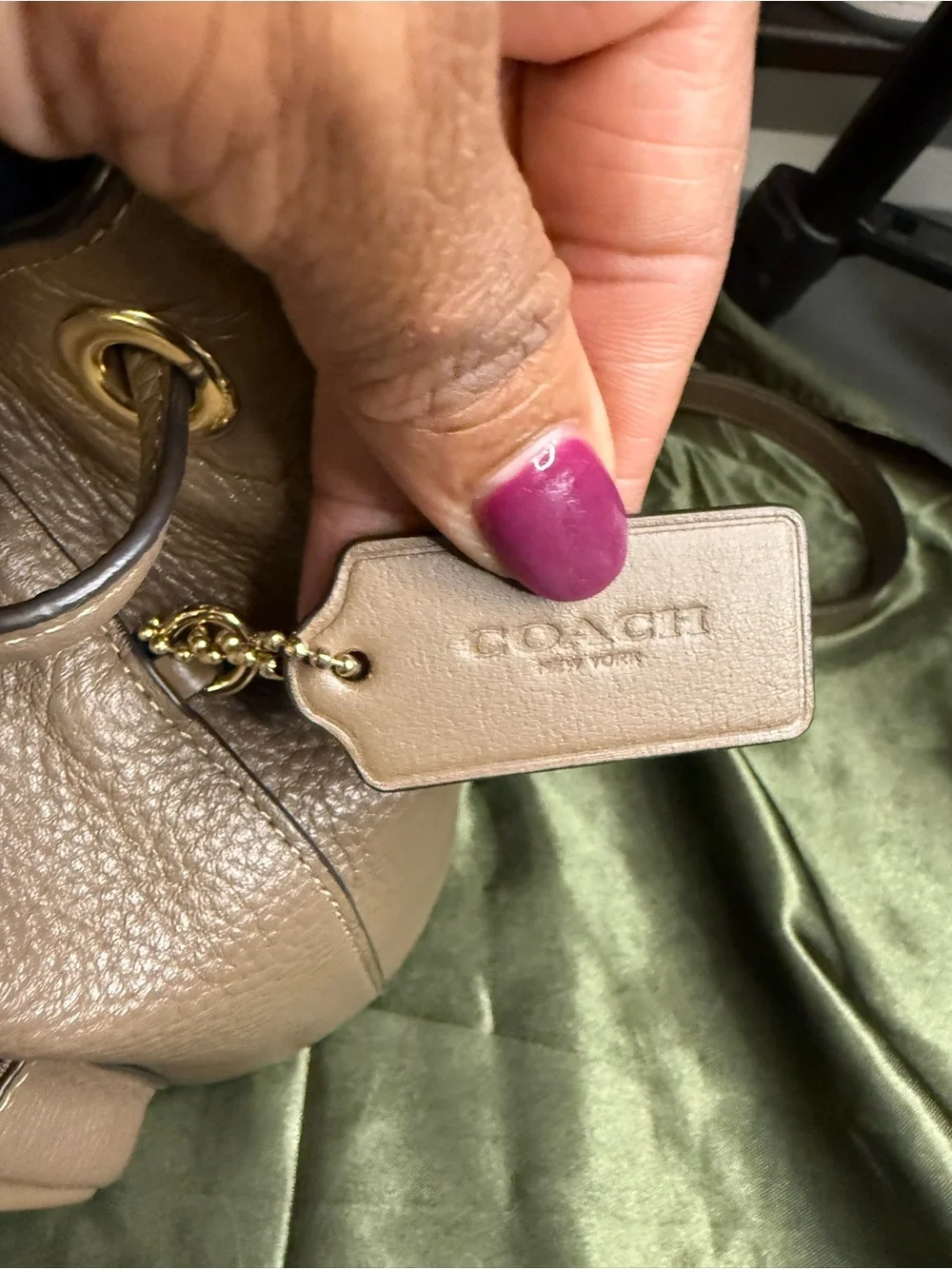 Coach Taupe Pebble Leather Mini Backpack with Gold Hardware